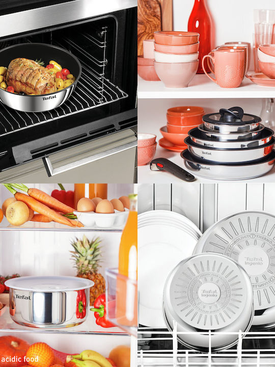 Tefal Ingenio Cook Eat Cookware Set of Stainless Steel with Non-stick Coating Silver 15pcs
