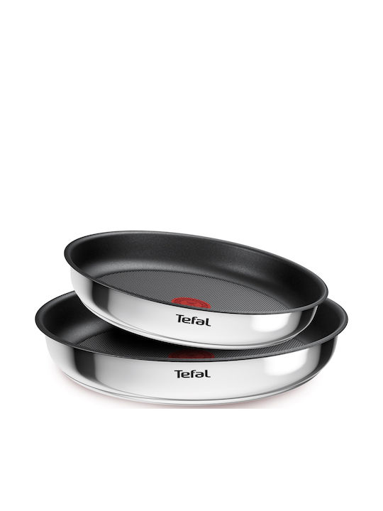 Tefal Ingenio Cook Eat Σετ Τηγάνια από Ανοξείδωτο Ατσάλι Silver με Αντικολλητική Επίστρωση 2τμχ