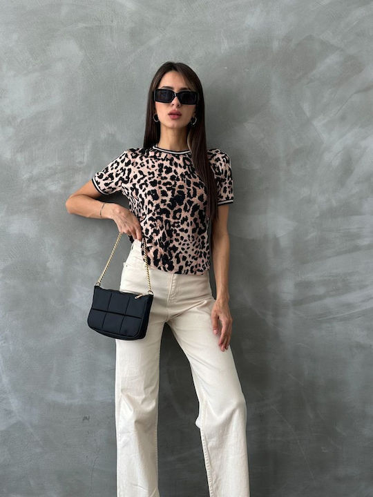 Damen Bluse Kurzärmelig Tierdruck Animal Print