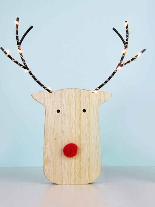 Aca Illuminated Christmas Figure Reindeer White Height 18cm Wooden Reinder Head