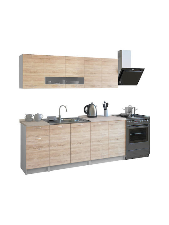 Set Hängeschränke & Bodenschränke Küche mit Arbeitsplatte Sonoma / White 200x29.2x59.4Stück