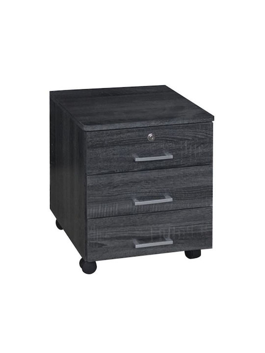 Hayden Office Storage Chipboard Drawer with Wheels, Lock & 3 Drawers Charcoal L38xW39.5xH50cm
