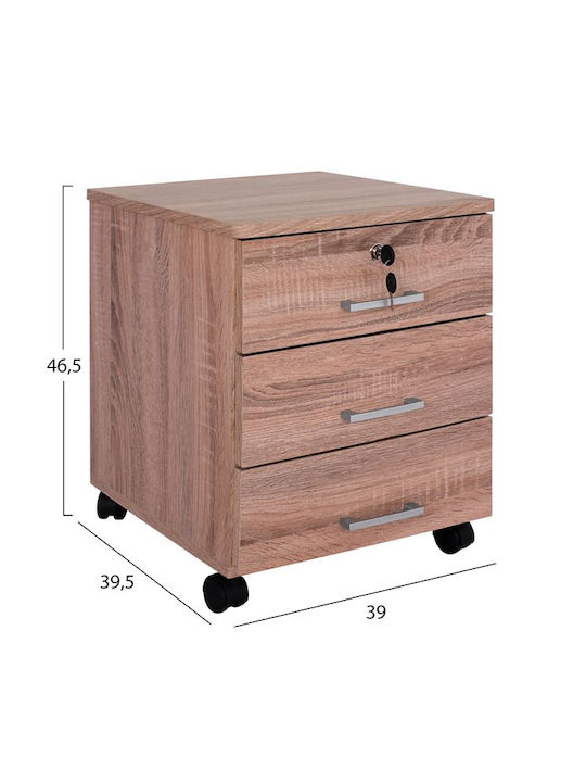 Hayden Office Storage Chipboard Drawer with Wheels, Lock & 3 Drawers Sonama L38xW39.5xH50cm