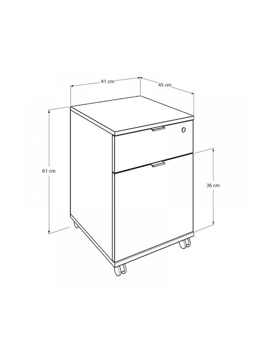 Rio Office Storage Chipboard Drawer with Wheels, Lock & 1 Drawers White L41xW45xH61cm