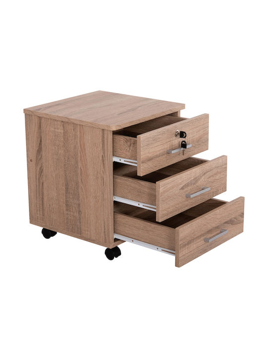 Hayden Office Storage Chipboard Drawer with Wheels, Lock & 3 Drawers Sonama L38xW39.5xH50cm