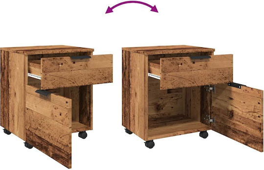 Büroaufbewahrungsschublade aus Holz mit Rädern Alt-Holz 45x38x54cm