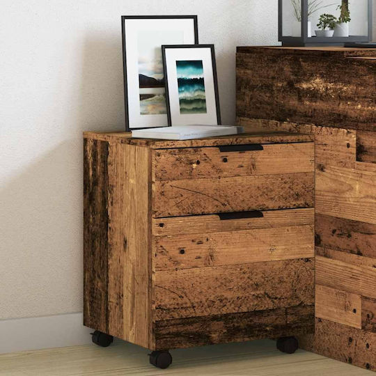 Büroaufbewahrungsschublade aus Holz mit Rädern Alt-Holz 45x38x54cm