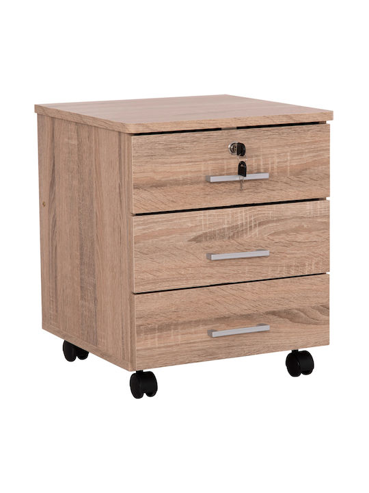 Office Storage Chipboard Drawer with Wheels, Lock & 3 Drawers Sonoma L39xW39.5xH46.5cm