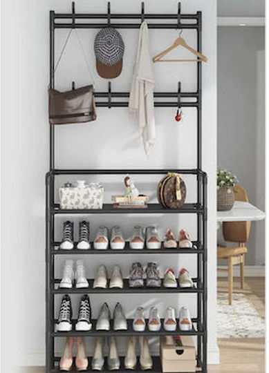Entry Furniture with Hanger & Shoe Rack Black Velvet-Black Metal 80x26x168cm