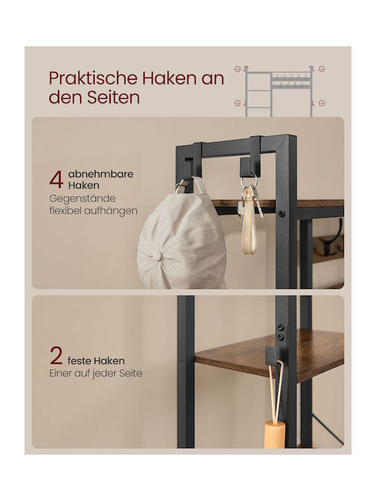 Vasagle Hall Tree Bench Shoe Storage Hallway Coat Rack Shoe Bench 5 Storage Shelves 9 Coat Hooks 6 Side Hooks 140 X 120 X 190 Cm Vintage Brown Ink Black Hsr426b01
