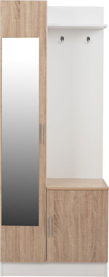 Janice Mobilier de Intrare cu Oglindă / Cuier & Dulap Sonoma / Alb 70x37x181buc