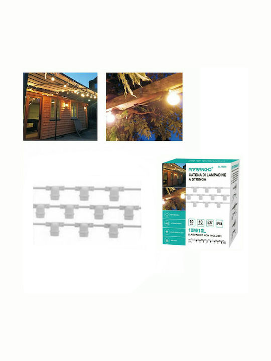 Arrango Waterproof Garland Lights IP54 10m with 10 E27 Bulb Bases