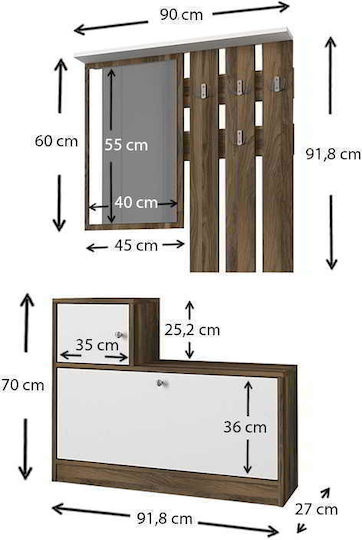 Galina Entry Furniture with Mirror / Hanger & Shoe Rack 91.8x27x70cm