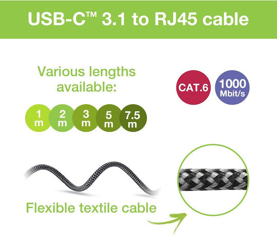 Techly Icoc U3a-rj45-030 Καλώδιο Usb 3.0 Male Ethernet Rj45 Male 3m