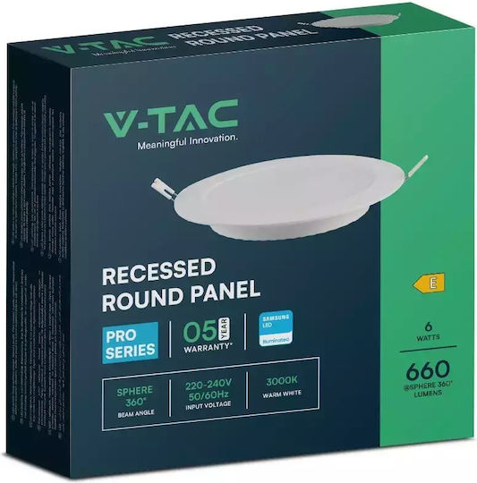 V-TAC Χωνευτό LED Panel 6W 120εκ.