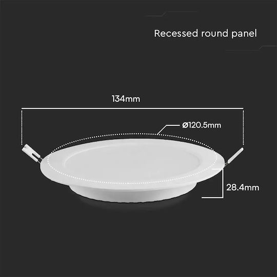 V-TAC Στρογγυλό Χωνευτό LED Panel 6W με Ψυχρό Λευκό Φως 6500K 120εκ.