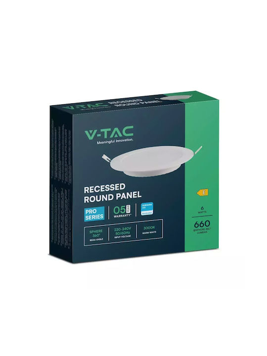 V-TAC Round Recessed LED Panel 6W with Cool White Light 6500K 120cm