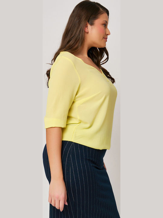 Bluza Damă cu Mânecă 3/4 și Decolteu în V Culoare Galben