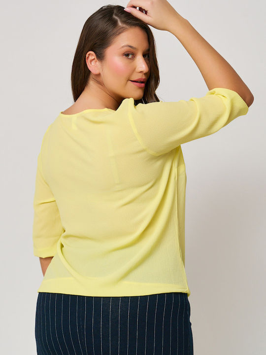 Bluza Damă cu Mânecă 3/4 și Decolteu în V Culoare Galben
