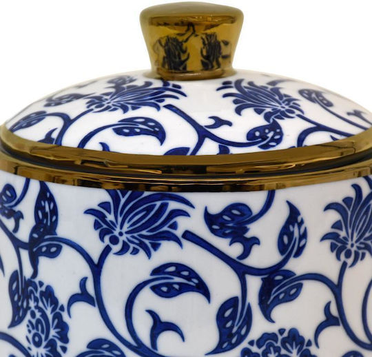 Ceramic Jar with Lid Fylliana Fl22960 Blue-White-Gold Color 13x13cm