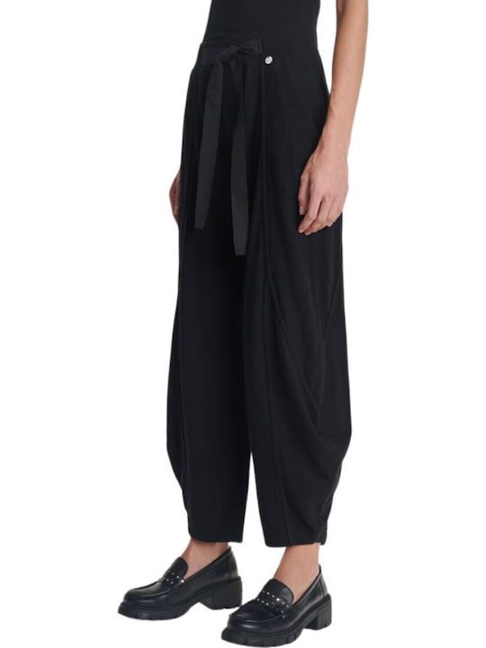 Women's Fabric Trousers with Elastic Black