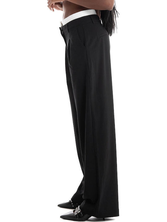 Wide Dama Tesatura Pantaloni cu Croială Largă Black