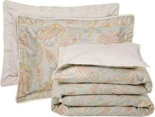 Das Home 1691 Coverlet Queen Size Cotton Satin Grey, Salmon 230x250cm