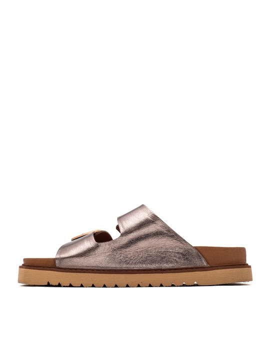 Leather Women's Flat Sandals Flatforms in Silver Color