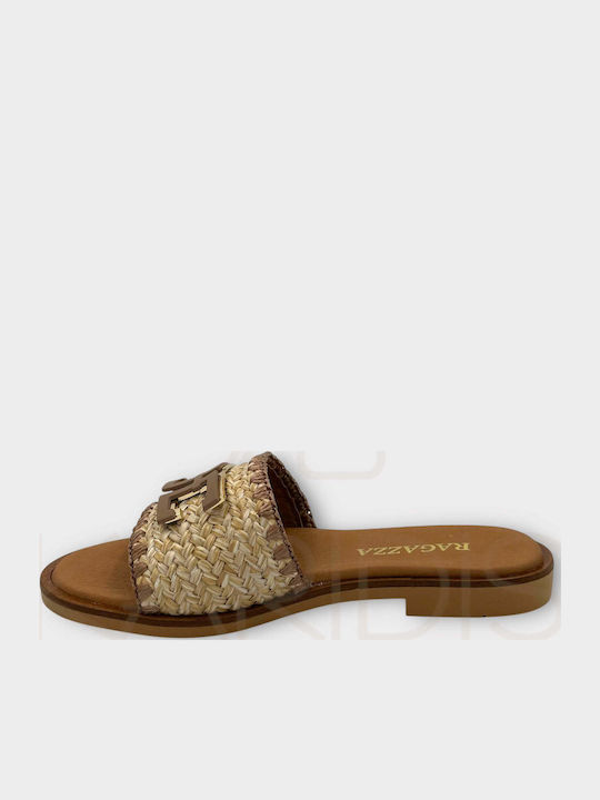 Leder Flache Sandalen für Damen Anatomisch in Beige Farbe