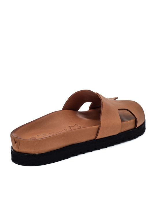Δερμάτινα Γυναικεία Σανδάλια Flatforms Καφέ