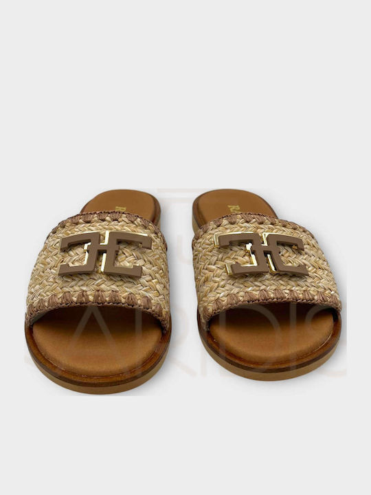 Leder Flache Sandalen für Damen Anatomisch in Beige Farbe