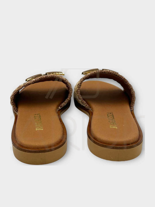 Leder Flache Sandalen für Damen Anatomisch in Beige Farbe