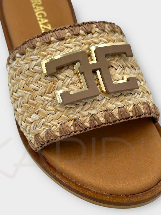 Leder Flache Sandalen für Damen Anatomisch in Beige Farbe