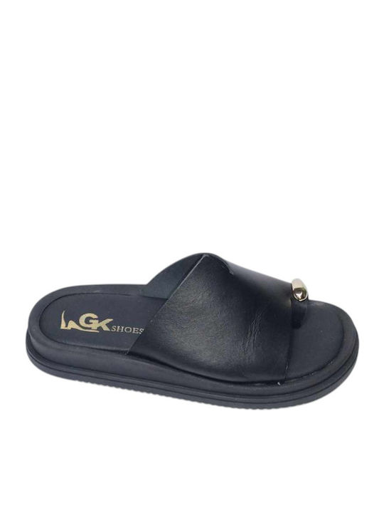 Leather Women's Flat Sandals in Black Color