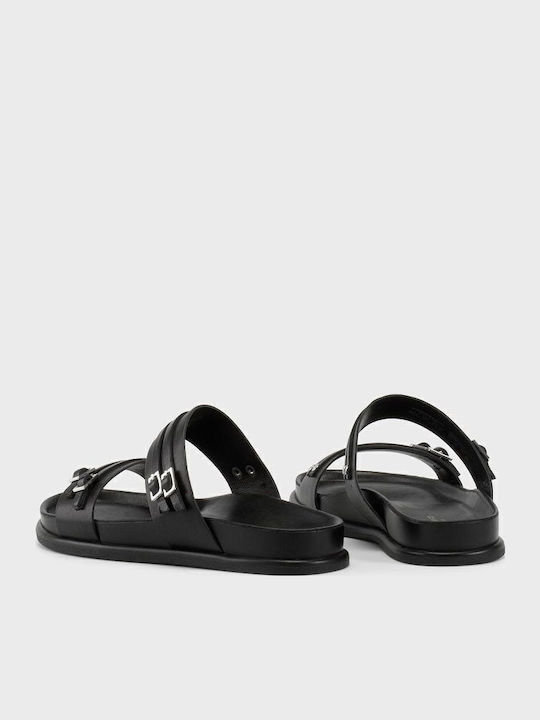 Effie Leather Women's Flat Sandals Black
