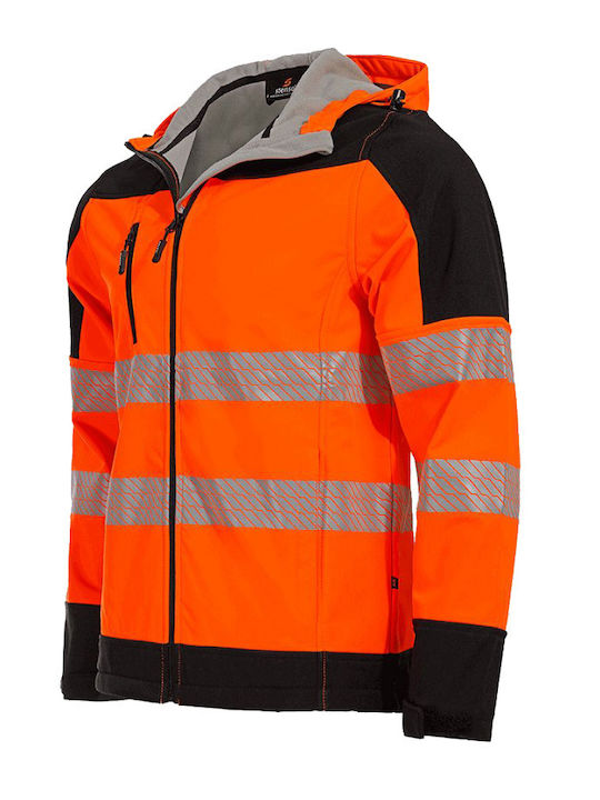 Stenso Nobel Pro Work Jacket Reflective Softshell with Fleece Lining and with Hood Orange