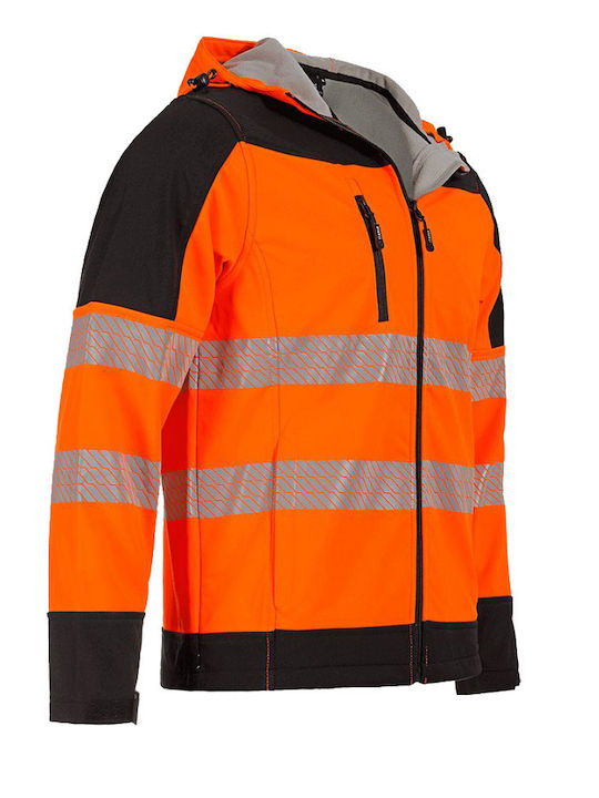 Stenso Nobel Pro Work Jacket Reflective Softshell with Fleece Lining and with Hood Orange