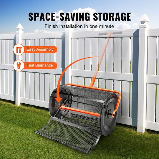 Vevor Compost Spreader 24 4-25 6" Adjustable Handle Width 24" Moss Peat Lawn Garden Cylinder Side Latches Basket Steel Powder Coating Manure Dispersion Topsoil Black