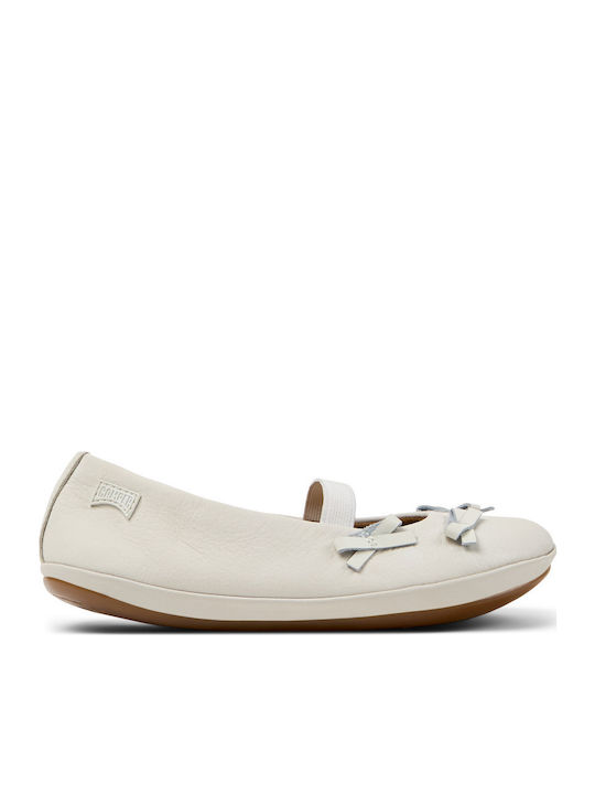 Kids Leather Ballerinas TWINS with Elastic Strap White