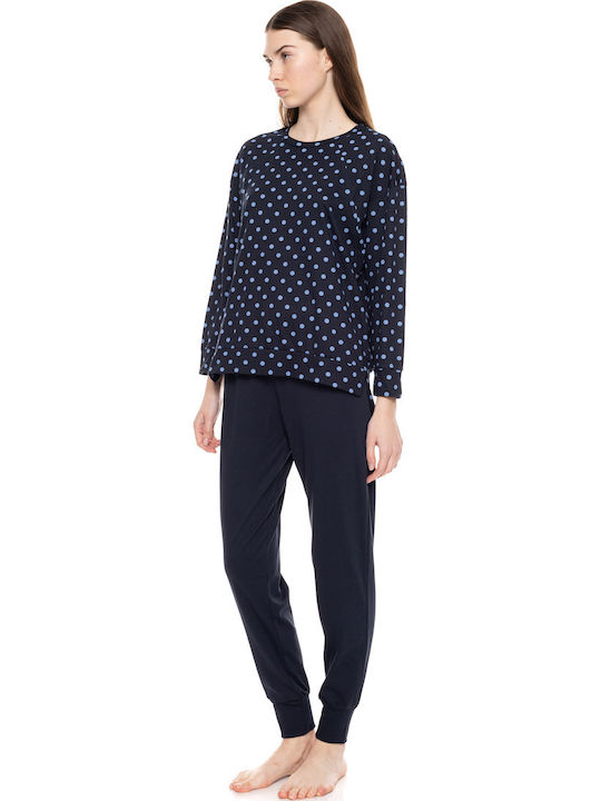 Pink Label Winter Damen Pyjama-Set Dark Blue