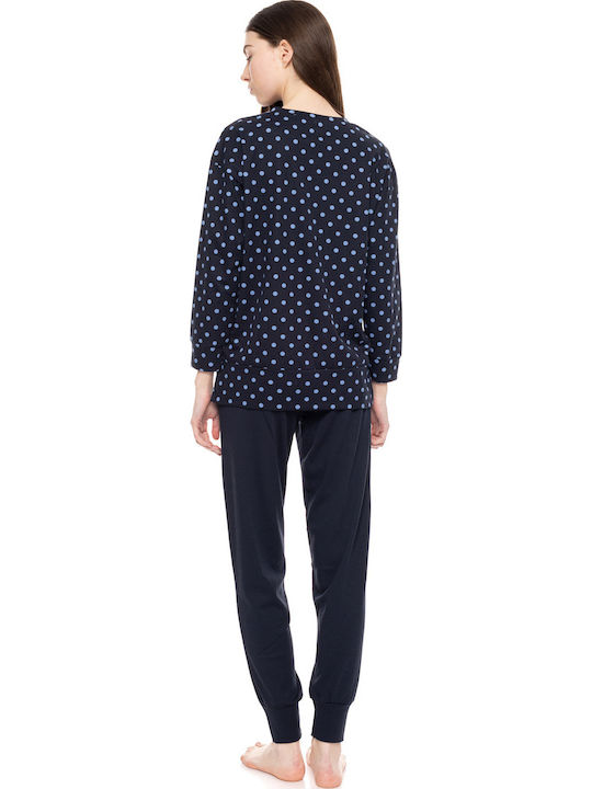 Pink Label Winter Damen Pyjama-Set Dark Blue