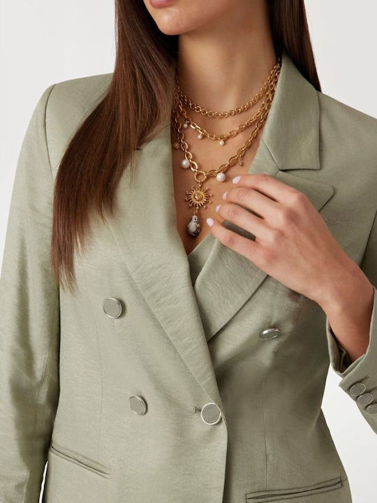 Guess Long Women's Double Breasted Blazer Light Green