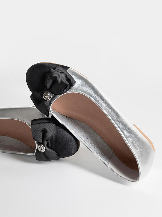 Synthetic Leather Pointy Ballerinas Silver
