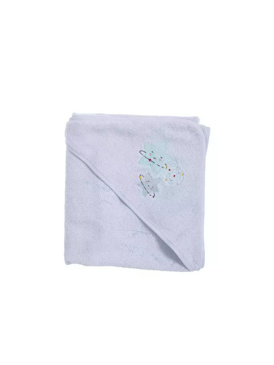 Nef-Nef Homeware Baby Bath Towel-Bathrobe Hooded Explore The Universe Light Blue 75x75cm