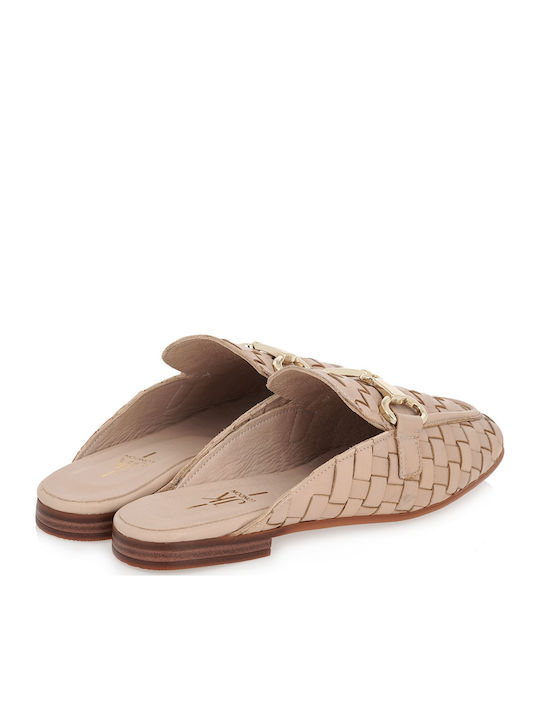 Flat Leather Mules in Pink Color