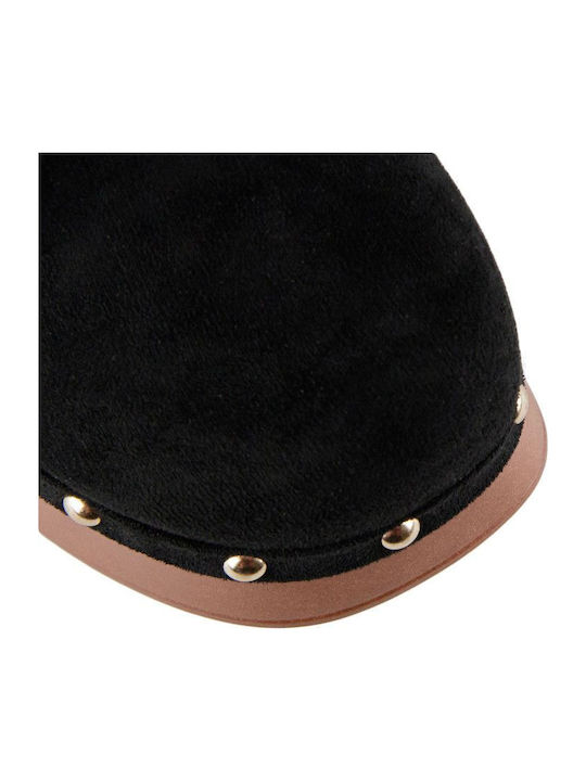 Suede Mules with Chunky Heel in Black Color