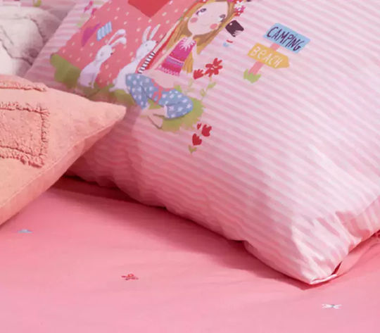 Nef-Nef Homeware Bettwäsche-Set Einzel Baumwolle Camping Rosa 170x260cm 3Stück