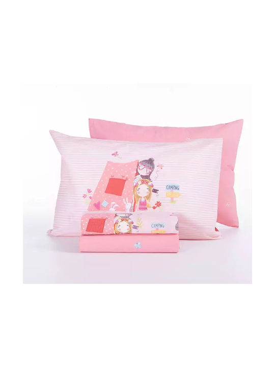 Nef-Nef Homeware Σετ Σεντόνια Μονά Βαμβακερά Camping Ροζ 170x260cm 3τμχ