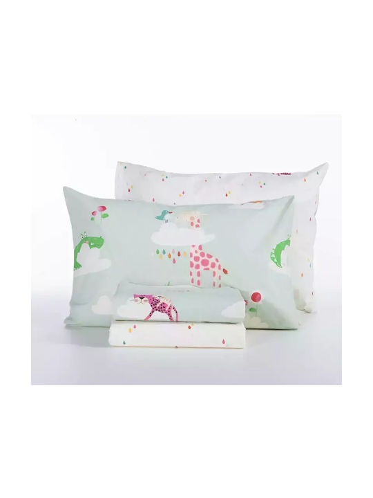 Nef-Nef Homeware Σετ Σεντόνια Μονά Βαμβακερά Sky Is a Zoo Πράσινο 170x260cm 3τμχ
