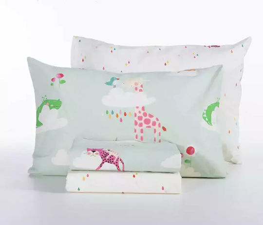 Nef-Nef Homeware Seturi de cearșafuri Single Bumbac Sky Is a Zoo Verde 170x260cm 3buc